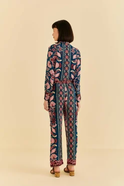 FARM Rio Teal Seashell Tapestry Cargo Pants Discount