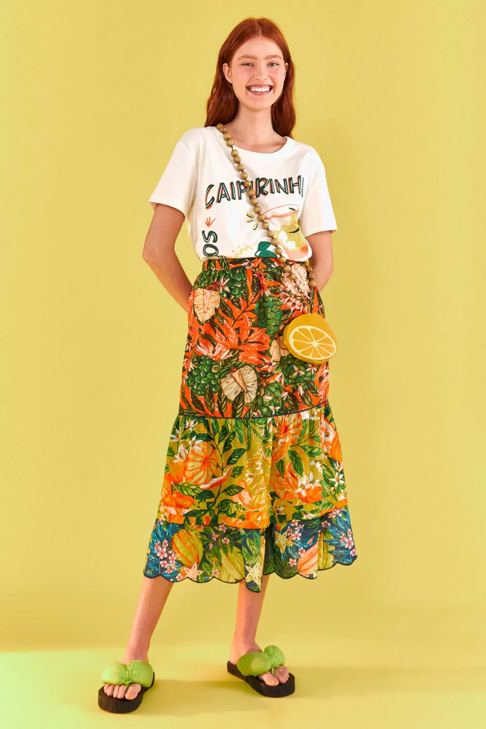 FARM Rio TIERED MIDI SKIRT | Caipirinha Print Discount