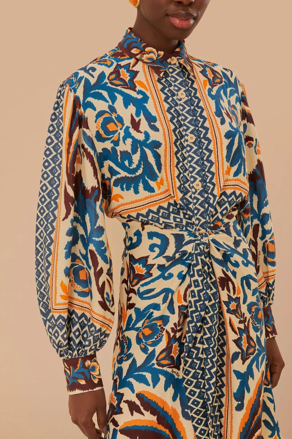 FARM Rio Toucans Scarf Sand Midi Dress Clearance