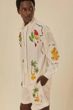 FARM Rio Tropical Destination Embroidered Euroflax™ Premium Linen Shorts Clearance