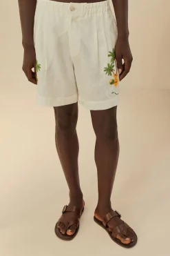 FARM Rio Tropical Destination Embroidered Euroflax™ Premium Linen Shorts Clearance