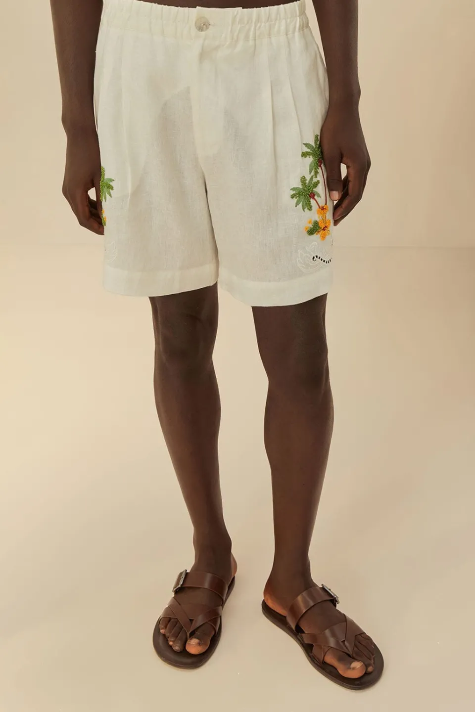 FARM Rio Tropical Destination Embroidered Euroflax™ Premium Linen Shorts Clearance