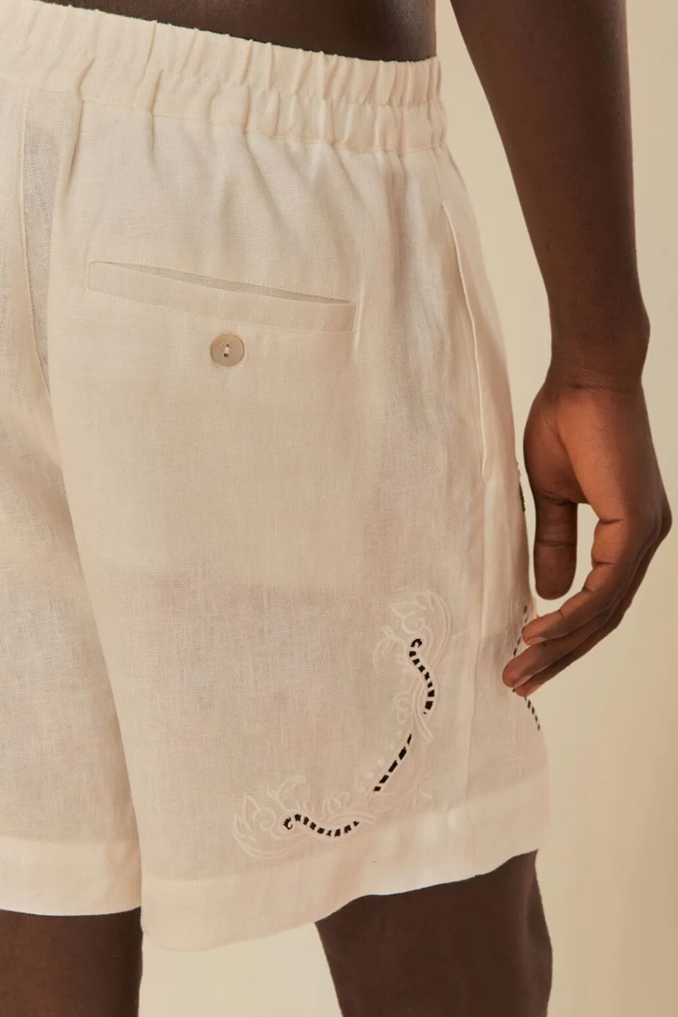 FARM Rio Tropical Destination Embroidered Euroflax™ Premium Linen Shorts Clearance