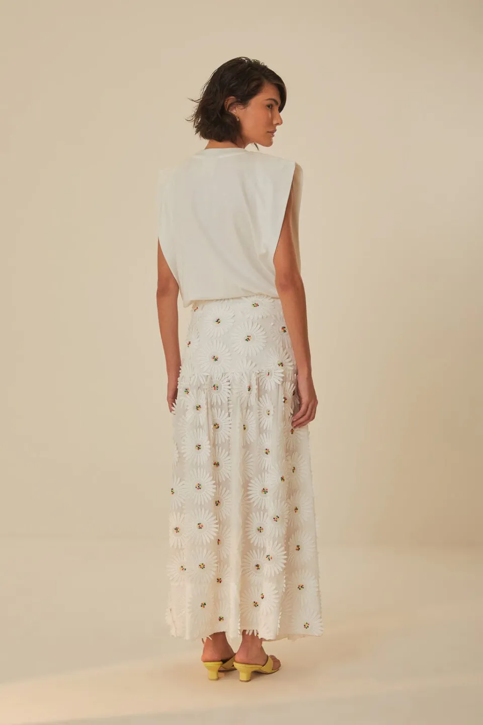 FARM Rio White Daisy 3D Flower Embroidered Maxi Skirt Sale