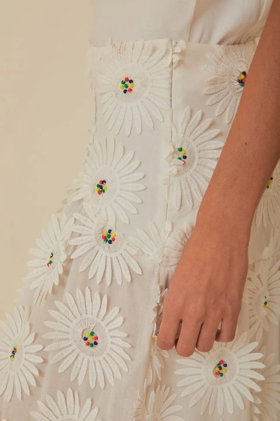 FARM Rio White Daisy 3D Flower Embroidered Maxi Skirt Sale