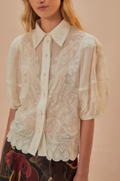 FARM Rio White Embroidered Short Sleeve Blouse Hot
