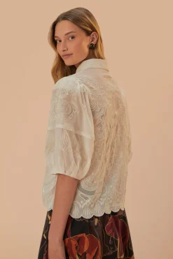 FARM Rio White Embroidered Short Sleeve Blouse Hot