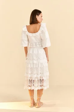 FARM Rio White Lace Midi Skirt New