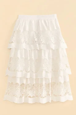 FARM Rio White Lace Midi Skirt New