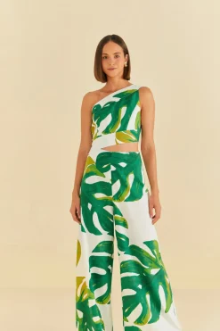 FARM Rio White Monstera One Shoulder Jumpsuit Clearance