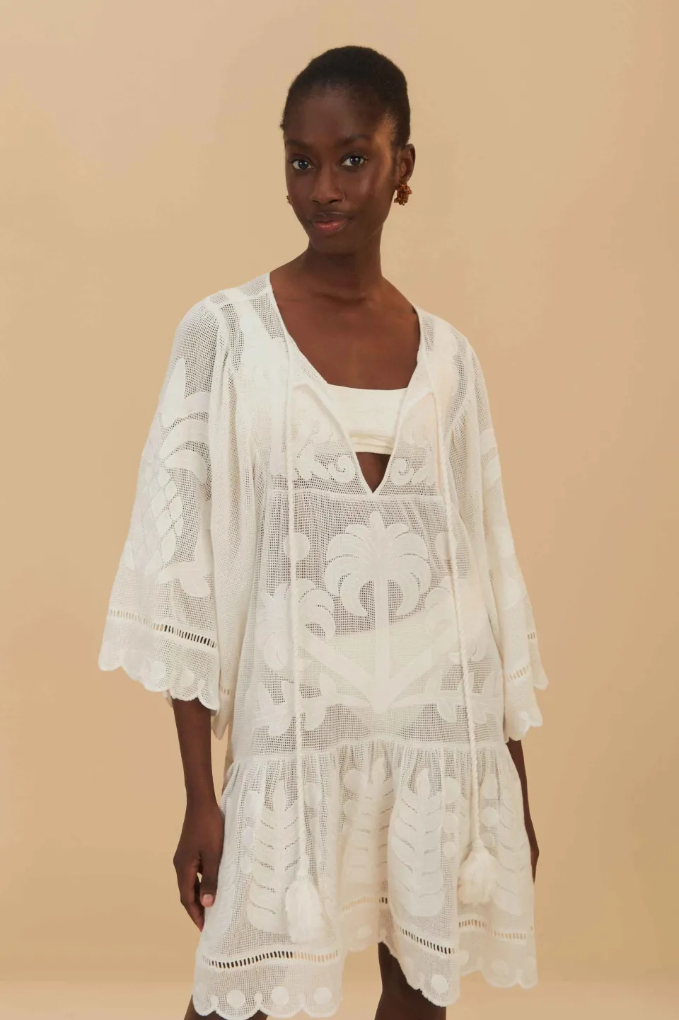 FARM Rio White Palm Tree Cutwork Mini Dress Online