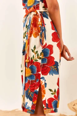FARM Rio White Pineapple Flowers Midi Dress