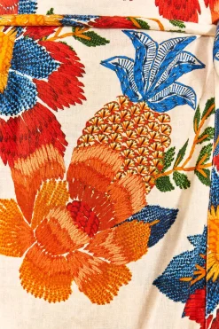 FARM Rio White Pineapple Flowers Midi Dress