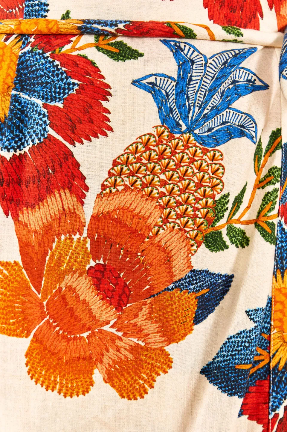 FARM Rio White Pineapple Flowers Midi Dress