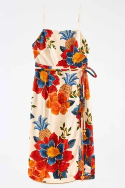 FARM Rio White Pineapple Flowers Midi Dress