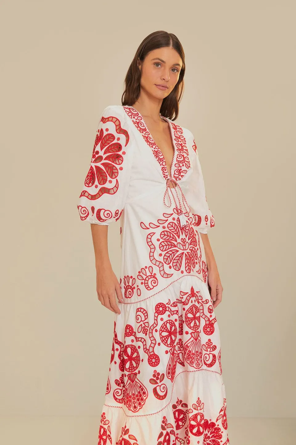 FARM Rio White Richelieu V Neck Maxi Dress Online