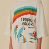 FARM Rio White Tropical Colors Organic Cotton Oversized T-Shirt Outlet