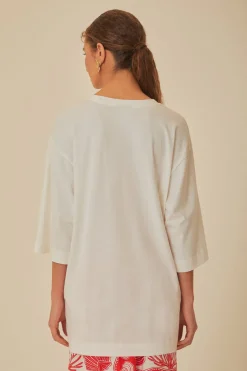 FARM Rio White Tropical Colors Organic Cotton Oversized T-Shirt Outlet