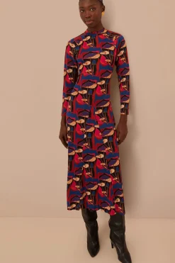 FARM Rio Wild Mushrooms Black Jersey Midi Dress Best