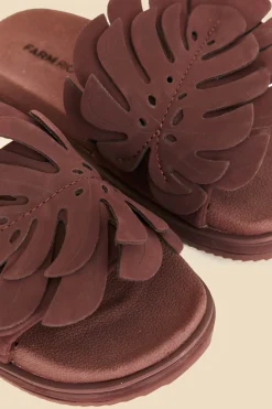 FARM Rio Wine Monstera Anatomic Slide Sandal New