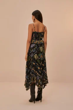 FARM Rio Winter Garden Black Pleated Lace Sleeveless Midi Dress Hot