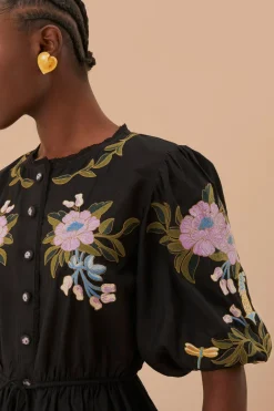 FARM Rio Winter Garden Embroidered Short Sleeve Blouse