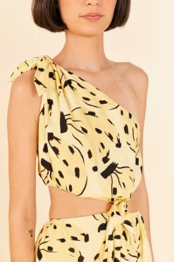 FARM Rio Yellow Bossa Banana Knot Midi Dress Best