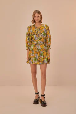 FARM Rio Yellow Capri Floral Short Sleeve Mini Dress Discount