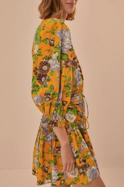 FARM Rio Yellow Capri Floral Short Sleeve Mini Dress Discount
