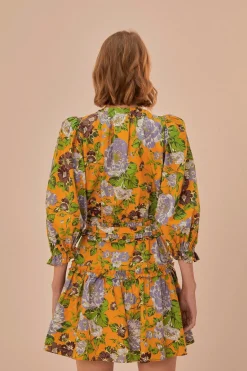 FARM Rio Yellow Capri Floral Short Sleeve Mini Dress Discount