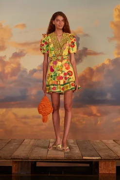 FARM Rio Yellow Delicate Fruit Garden Organic Cotton Mini Dress Hot