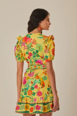 FARM Rio Yellow Delicate Fruit Garden Organic Cotton Mini Dress Hot