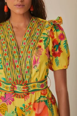 FARM Rio Yellow Delicate Fruit Garden Organic Cotton Mini Dress Hot
