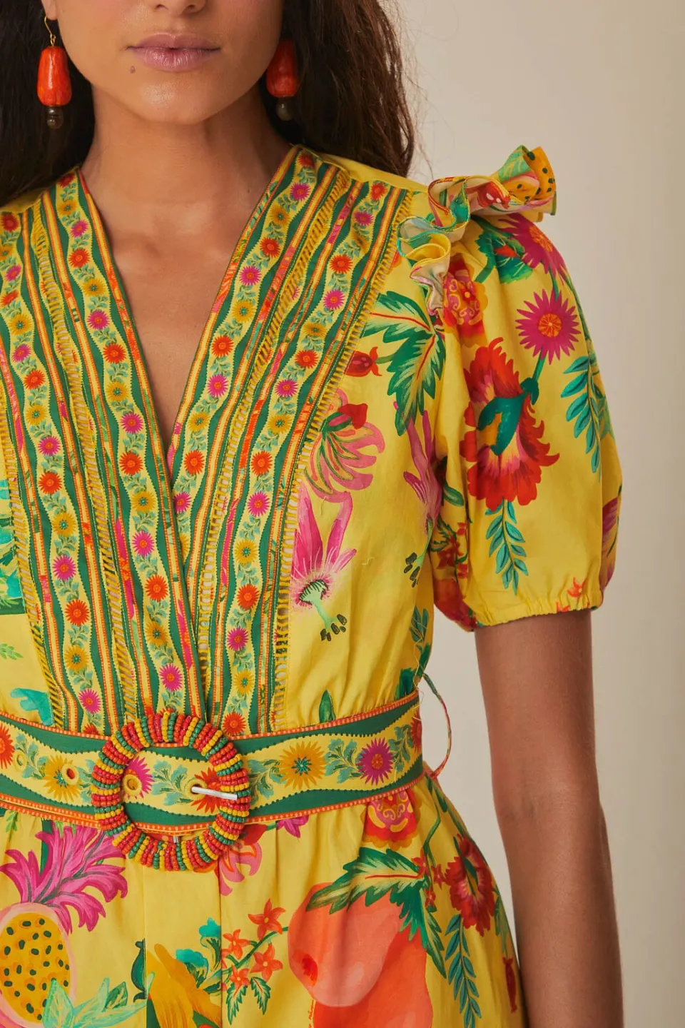 FARM Rio Yellow Delicate Fruit Garden Organic Cotton Mini Dress Hot