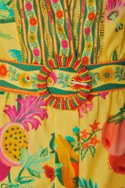 FARM Rio Yellow Delicate Fruit Garden Organic Cotton Mini Dress Hot