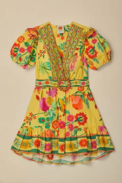 FARM Rio Yellow Delicate Fruit Garden Organic Cotton Mini Dress Hot