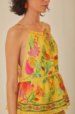 FARM Rio Yellow Delicate Fruit Garden Sleeveless Blouse Discount