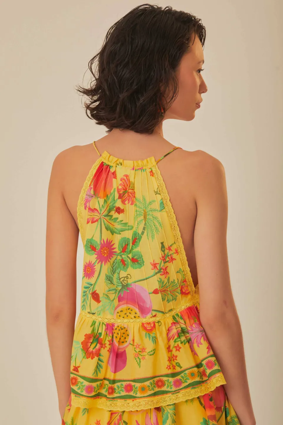 FARM Rio Yellow Delicate Fruit Garden Sleeveless Blouse Discount