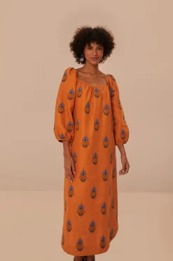 FARM Rio Yellow Embroidered Midi Dress Outlet