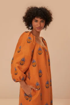 FARM Rio Yellow Embroidered Midi Dress Outlet