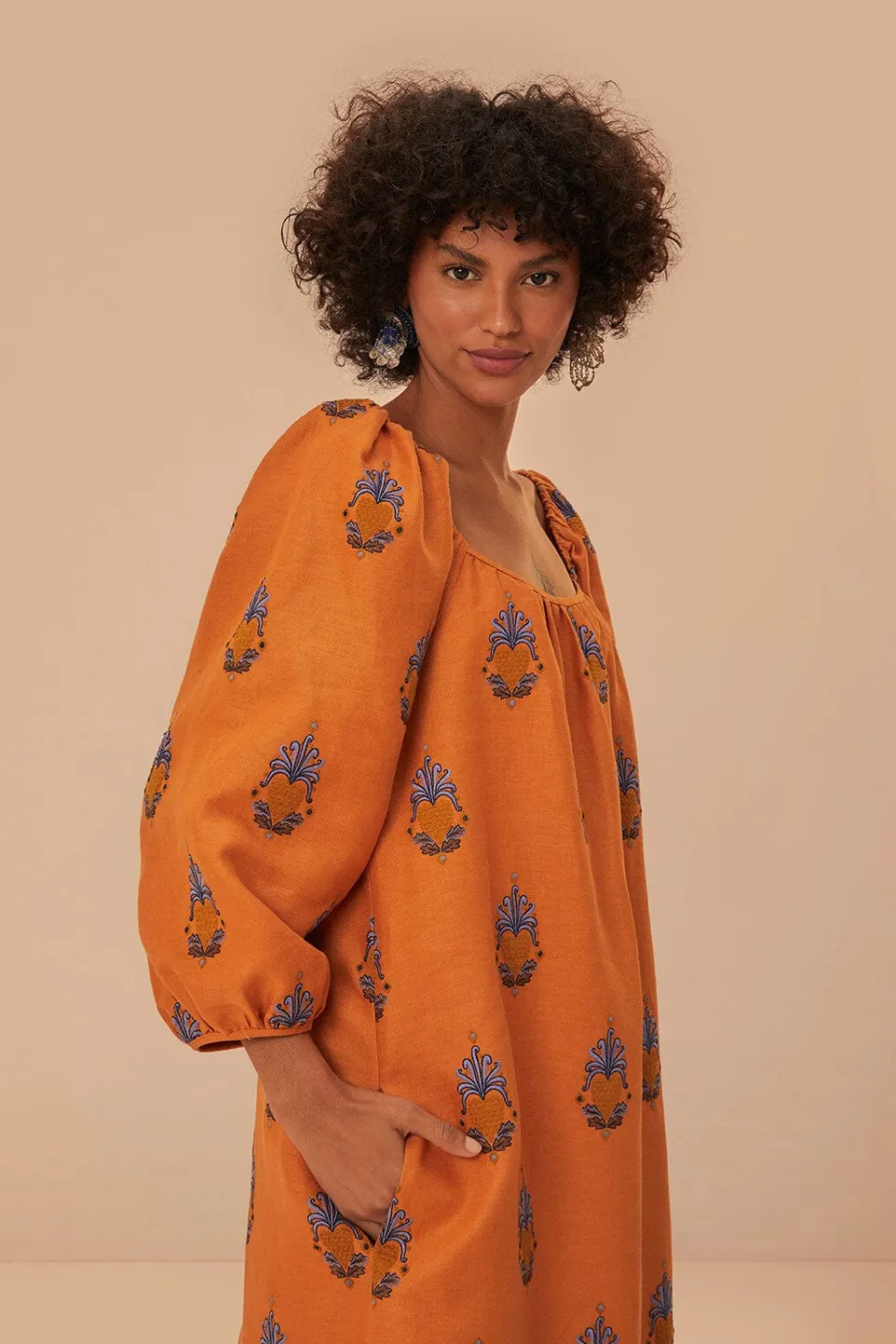 FARM Rio Yellow Embroidered Midi Dress Outlet