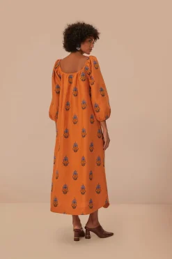 FARM Rio Yellow Embroidered Midi Dress Outlet