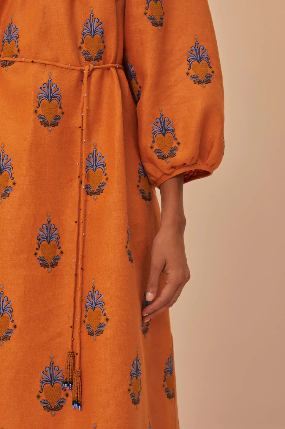 FARM Rio Yellow Embroidered Midi Dress Outlet