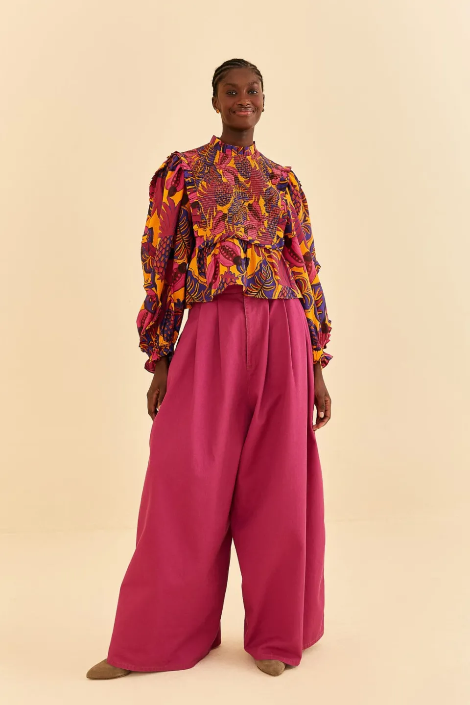FARM Rio Yellow Fruit Dream Long Sleeve Blouse Discount