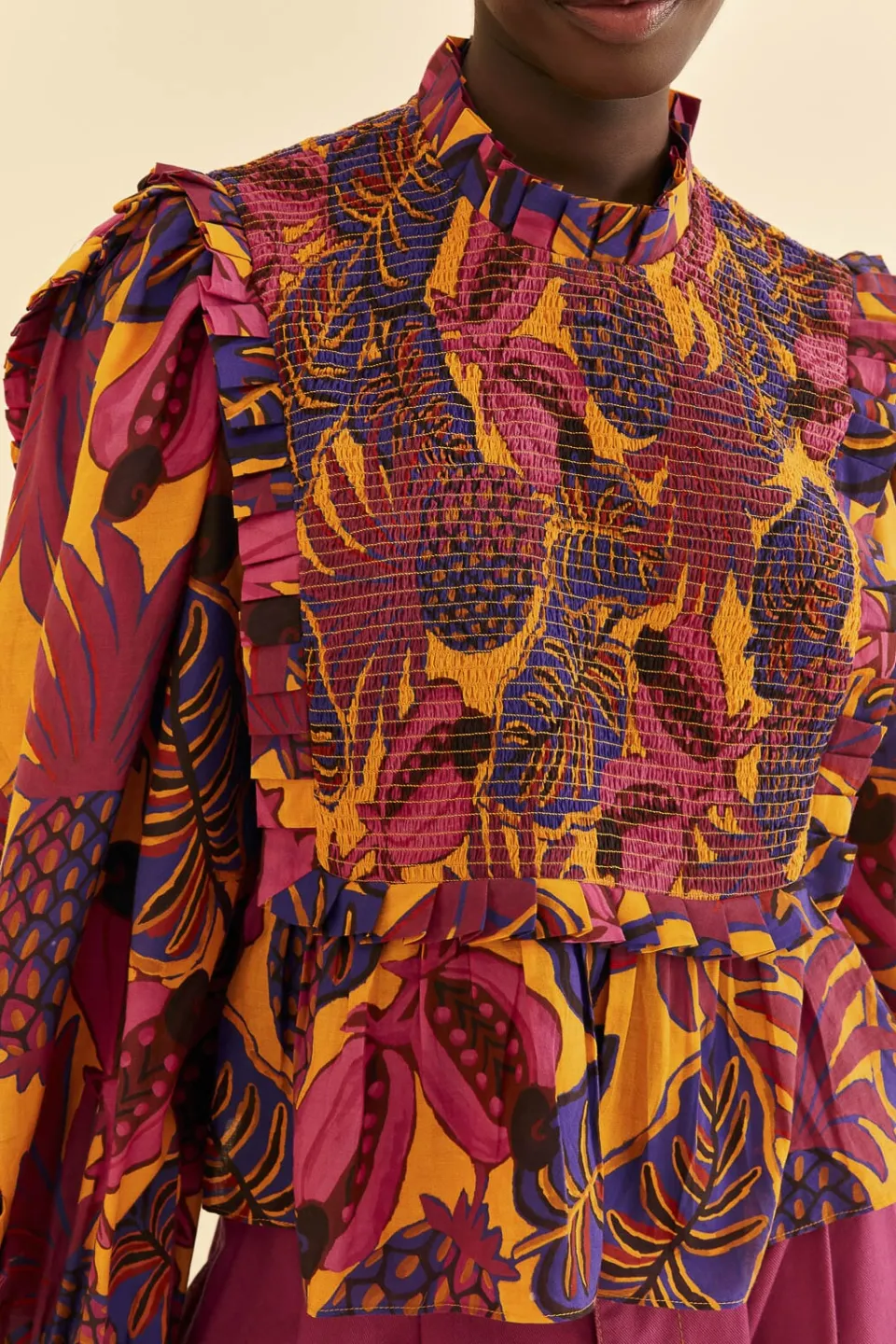 FARM Rio Yellow Fruit Dream Long Sleeve Blouse Discount