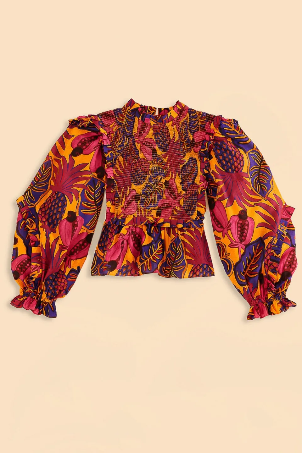 FARM Rio Yellow Fruit Dream Long Sleeve Blouse Discount