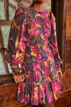 FARM Rio Yellow Fruit Dream Long Sleeve Mini Dress Clearance