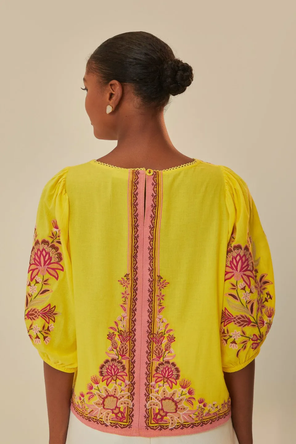 FARM Rio Yellow Garden Tapestry Embroidered Blouse Outlet