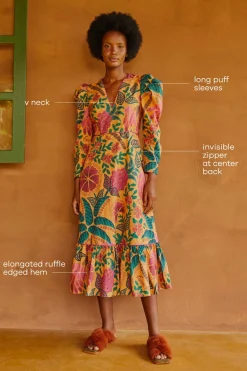 FARM Rio YELLOW MIDI DRESS | Flowerdoscopic Print Sale