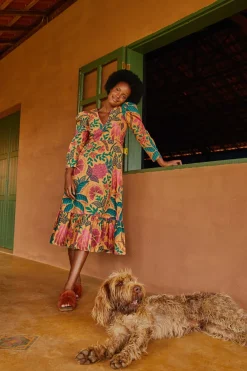 FARM Rio YELLOW MIDI DRESS | Flowerdoscopic Print Sale